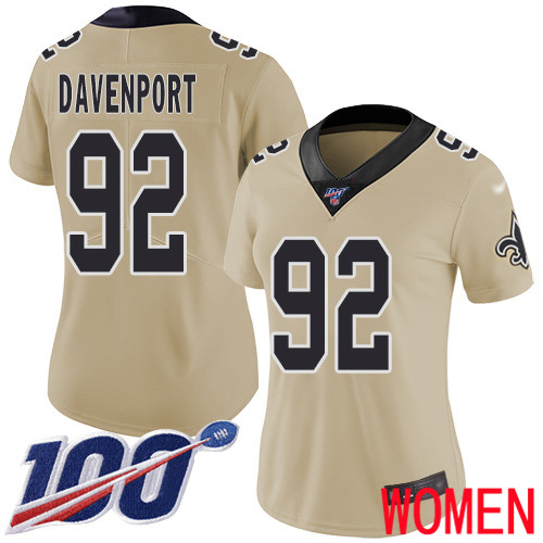 New Orleans Saints Limited Gold Women Marcus Davenport Jersey NFL Football #92 100th Season Inverted Legend Jersey